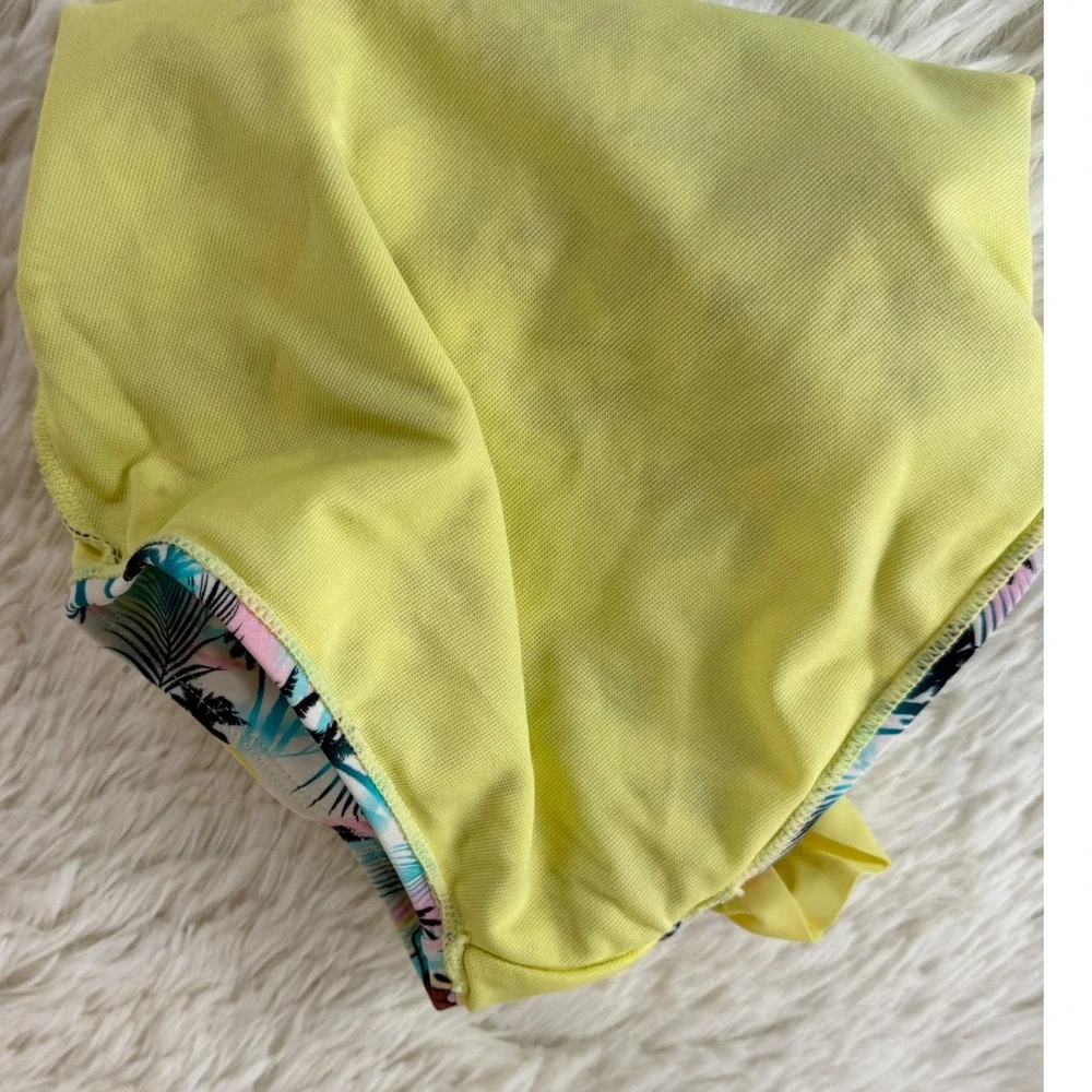 Buc-ee's Girls 3T One Piece Swimsuit Brown Palm Tree‎ Ruffles Tropical Beachwear - Picture 6 of 7